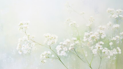 A spray of baby's breath on a pastel watercolor painted canvas. 