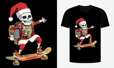 skeleton Santa skateboard funny T-shirt