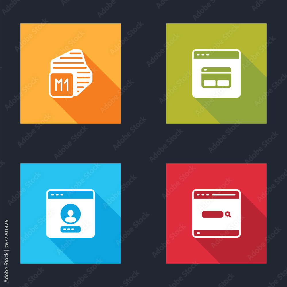 Poster set processor, search engine, create account screen and icon. vector