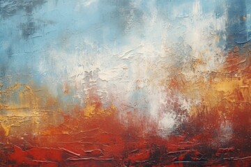 White, blue, yellow, red color paints art grunge background. Oil paints or gouache smudged on canvas