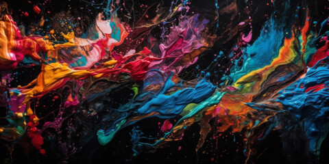 Beautiful background similar to bright splashes of different bright colors smeared on black backdrop