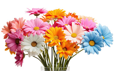 Colorful flowers on White on transparent background, PNG Format