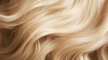 Beautiful healthy long female wavy Blonde Hair close-up texture. Dyed Blond shiny hairstyle background, coloring, extensions, cure, care, treatment concept. Haircare. Strong beautiful natural color. - obrazy, fototapety, plakaty