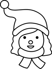 Girl wearing Santa hat profile outline