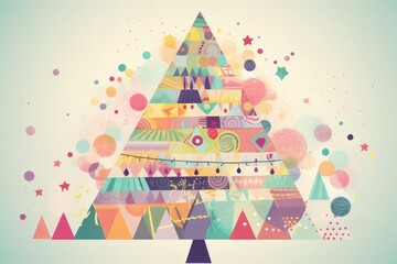 Abstract Holiday Elegance: Pastel Illustration of a Modern Christmas Tree in Festive Atmosphere