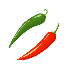 Green and red chili set on white background.