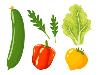 Healthy vegetables set on a white background. Colorful veggies collection isolated.