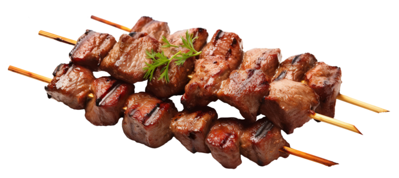 Delicious grilled kebab on skewers, cut out