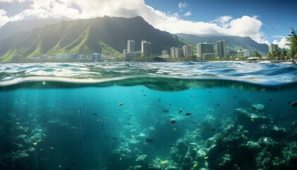 Obraz premium Gigantic problem alarming visual of massive plastic pollution damaging the environment