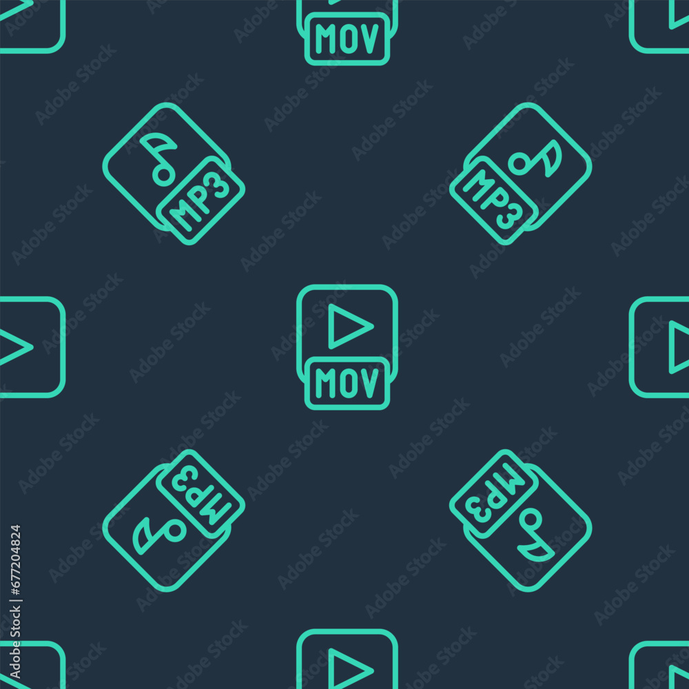 Canvas Prints Set line MOV file, MP3 and Play button on seamless pattern. Vector