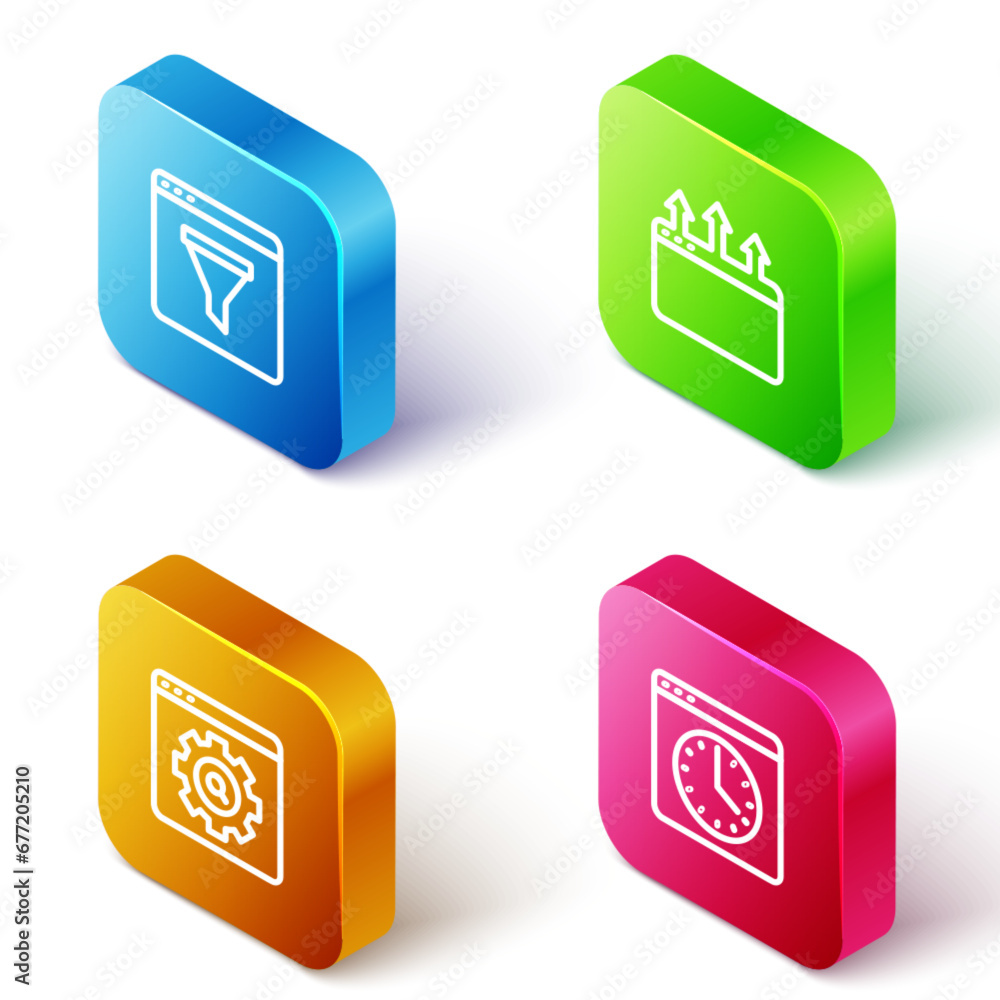 Aufkleber set isometric line browser window, setting and icon. vector