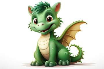 Fototapeta premium Cute cartoon green dragon on a white background. The dragon is the symbol of 2024. New Year holiday illustration. Happy New Year!