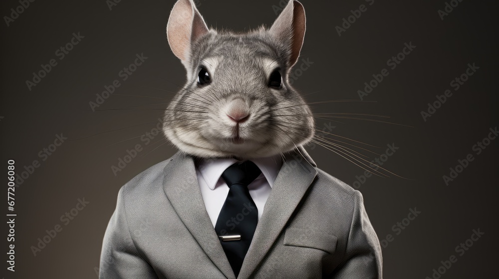 Aufkleber a mouse wearing a suit and tie in front of a black background with a gray background and a gray back