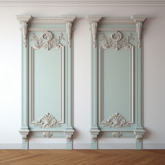 ornate frames placed on the blue room wall