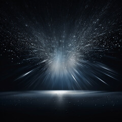 light shining on a black background, in the style of dark blue and silver,