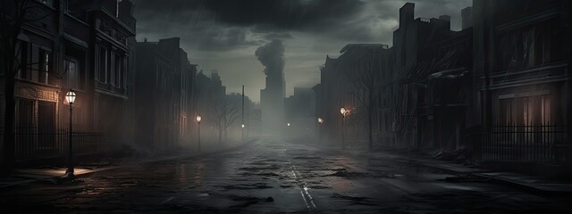 Dark gloomy empty street Smoke Smog Fog