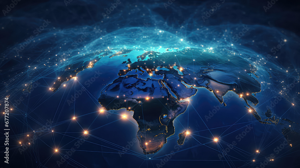 Poster orange global network connection concept. big data visualization. social network communication in th