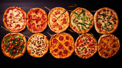 Fototapeta na wymiar Assortment of different types of pizza