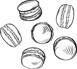 Macaroon cookies line drawing vector isolated on white background. - 677208289