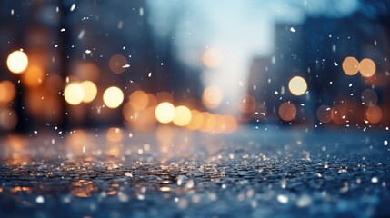 Fototapeta na wymiar rain drops on the street winter in the city