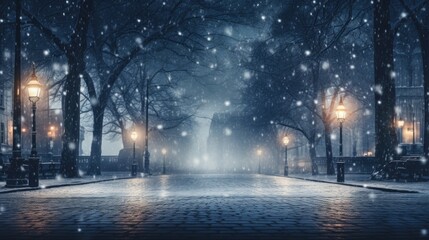 Winter city landscape at night