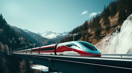 Un train à grande vitesse sur fond de paysage montagneux