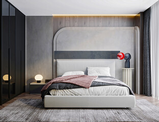 luxury hotel room, home interior bedroom. 3d rendering