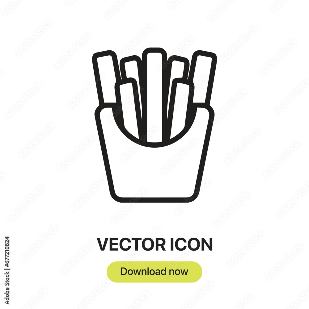 Poster French Fries icon vector. Linear-style sign for mobile concept and web design. French Fries symbol illustration. Pixel vector graphics - Vector.
