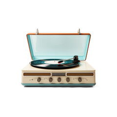 Fototapeta premium Vintage record player with radio tuner isolated on white background