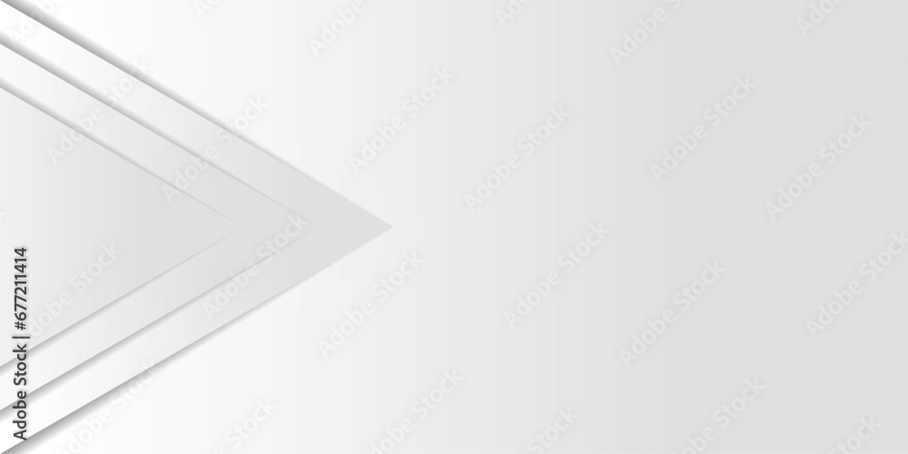 Wall mural white arrowhead triangle. gray gradient paper cut abstract background. design element for template, 
