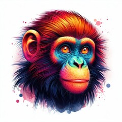 Colorful Monkey Portrait with Splashes of Color.
