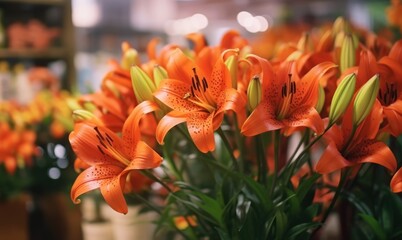 Beautiful lily flowers. Mother's day concept with a space for a text. Valentine day concept with a copy space.