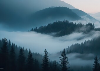 Photo mountains forests and fog
