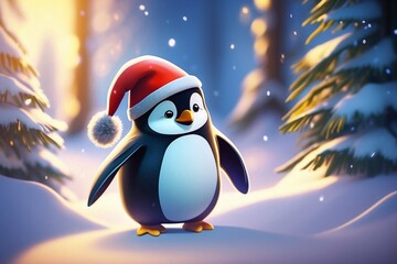 Penguin in a Christmas hat