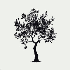 Obraz premium Olive tree silhouette synbol isolated for printing. Albero di olivo per etichette, marchio, brand, extra vergine. Black and white.