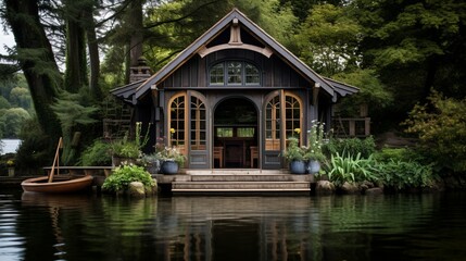 Fototapeta na wymiar A charming Victorian boathouse, its weathered wood and rustic charm evoking memories of serene days by the lake