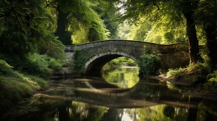 Fototapeta na wymiar A charming Victorian bridge, spanning a gentle stream, its reflection creating a mirror image of architectural harmony