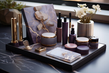 Fototapeta na wymiar purple mock up packaging for cosmetic and amenities