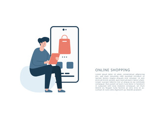Online shopping concept with trendy flat character illustration. Vector illustration.