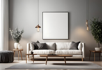 blank white, Modern Furniture Mockup on Canvas on Wall