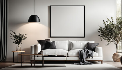 blank white, Modern Furniture Mockup on Canvas on Wall