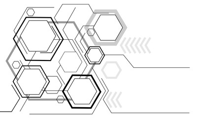 Abstract black and grey hexagon geometric on white with blank space design modern technology futuristic background vector