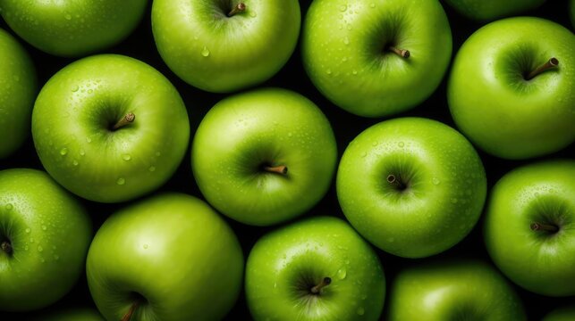 Fresh green apples filling the entire frame food background 