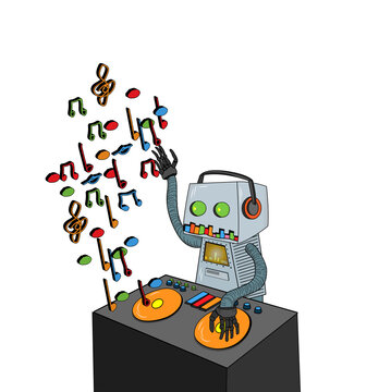 disc jockey robot making music