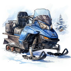 watercolor Snowmobile clipart, Generative Ai