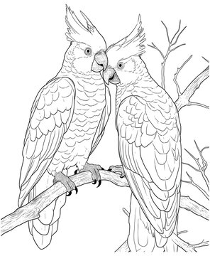 two cockatoos perched on branch clip art preview