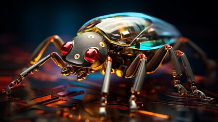 Fototapeta na wymiar microscop cyborg beetle, macro photography, copy space, 16:9
