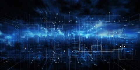 Blue Technographic Line Diagram, Unveiling a Futuristic Technology Concept, Where Abstract Lines Merge with Digital Innovation in a Tech-Forward Design