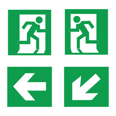 emergency exit signs, Green fire sign, immediate exit - obrazy, fototapety, plakaty