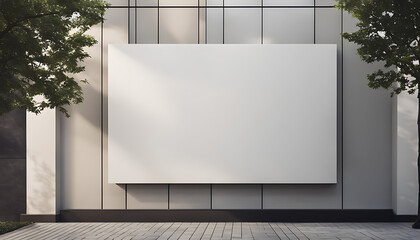 blank white, A mockup of a white rectangular sign on a modern business center wall with space for your brand